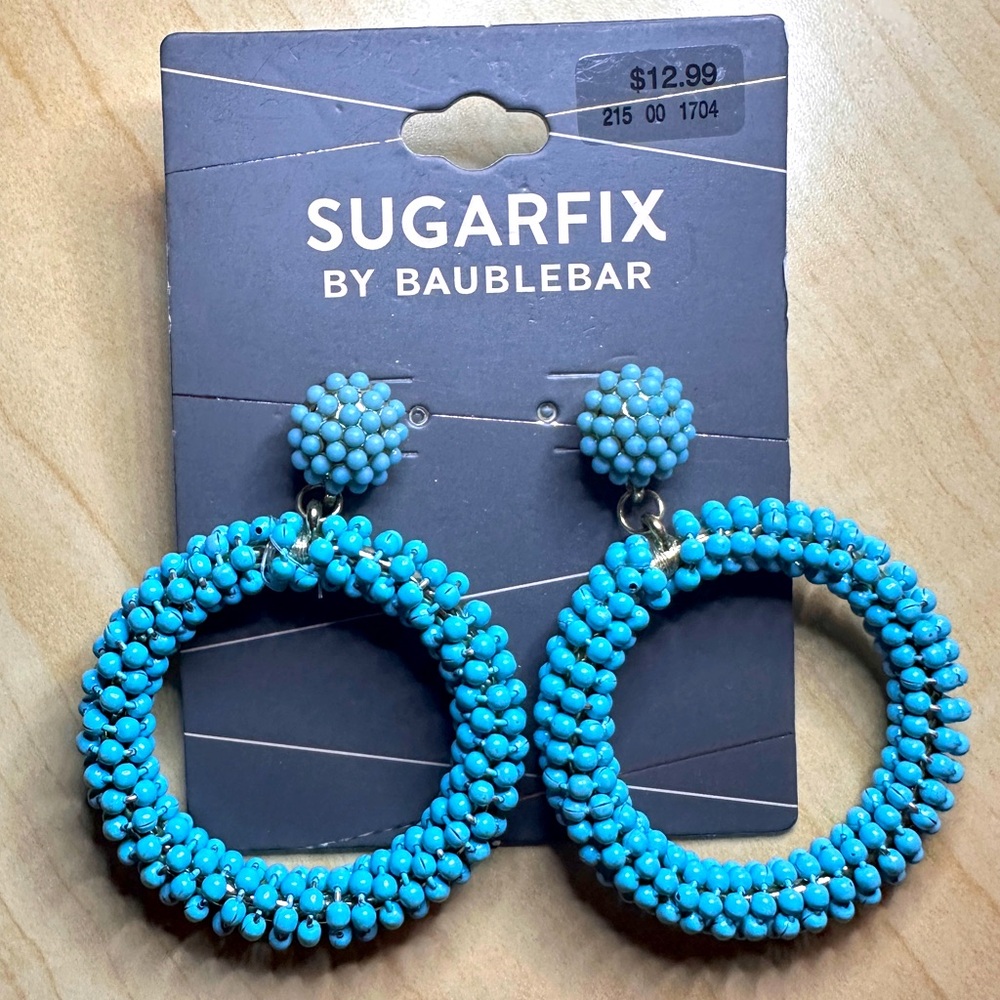 Sugarfix x BaubleBar Turquoise Blue Beaded Hoop Dangle Earrings